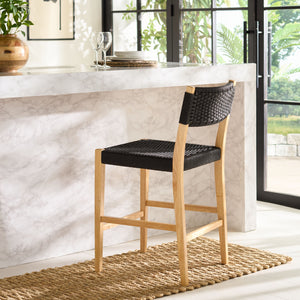 Safavieh Dutton Woven Counter Stool - Stylish Natural Frame With Intricate Woven Paper Cord Design Black ,Natural Wood,Paper Cord Bst9200b