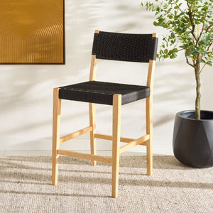 Safavieh Dutton Woven Counter Stool - Stylish Natural Frame With Intricate Woven Paper Cord Design Black ,Natural Wood,Paper Cord Bst9200b