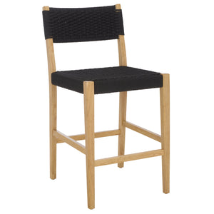 Safavieh Dutton Woven Counter Stool - Stylish Natural Frame With Intricate Woven Paper Cord Design Black ,Natural Wood,Paper Cord Bst9200b