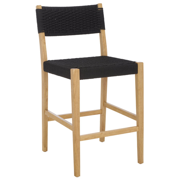 Safavieh Dutton Woven Counter Stool - Stylish Natural Frame With Intricate Woven Paper Cord Design Black ,Natural Wood,Paper Cord Bst9200b