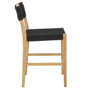 Safavieh Dutton Woven Counter Stool - Stylish Natural Frame With Intricate Woven Paper Cord Design Black ,Natural Wood,Paper Cord Bst9200b