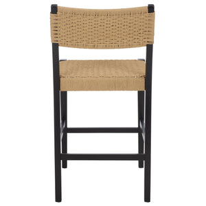 Safavieh Dutton Woven Counter Stool - Stylish Natural Frame With Intricate Woven Paper Cord Design Natural ,Black Wood,Paper Cord Bst9200c