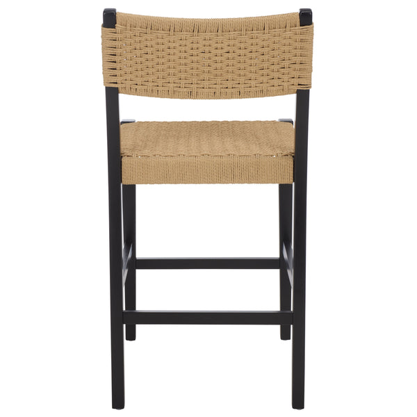Safavieh Dutton Woven Counter Stool - Stylish Natural Frame With Intricate Woven Paper Cord Design Natural ,Black Wood,Paper Cord Bst9200c