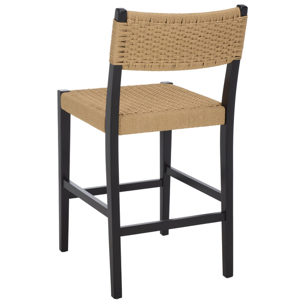 Safavieh Dutton Woven Counter Stool - Stylish Natural Frame With Intricate Woven Paper Cord Design Natural ,Black Wood,Paper Cord Bst9200c