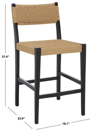Safavieh Dutton Woven Counter Stool - Stylish Natural Frame With Intricate Woven Paper Cord Design Natural ,Black Wood,Paper Cord Bst9200c