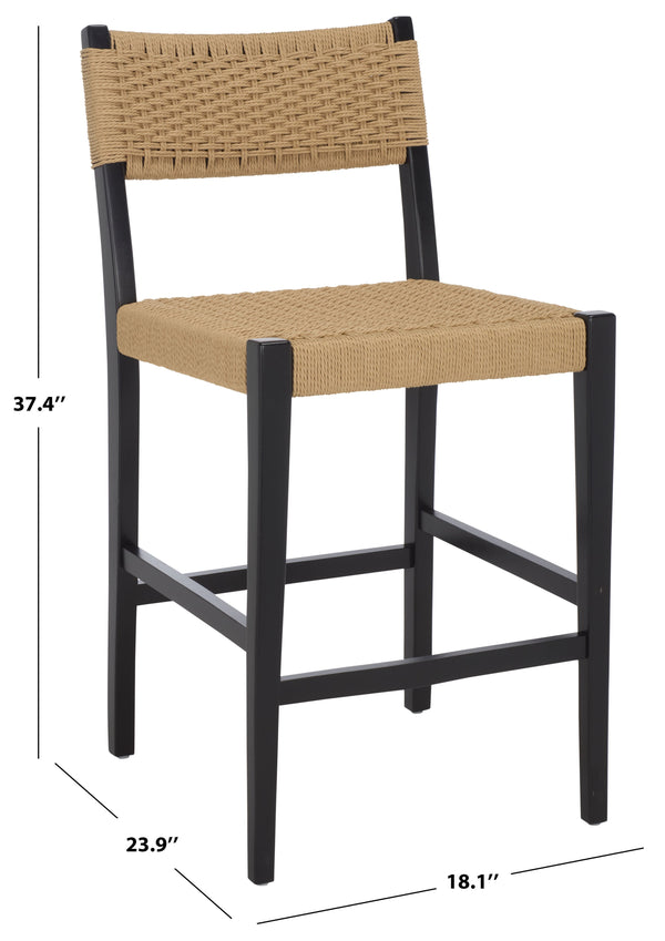 Safavieh Dutton Woven Counter Stool - Stylish Natural Frame With Intricate Woven Paper Cord Design Natural ,Black Wood,Paper Cord Bst9200c