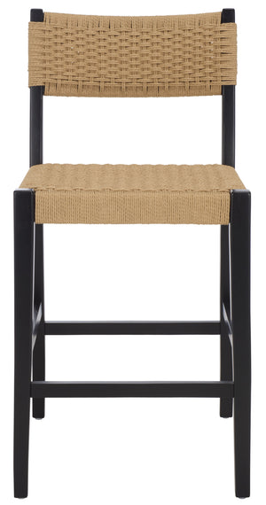 Safavieh Dutton Woven Counter Stool - Stylish Natural Frame With Intricate Woven Paper Cord Design Natural ,Black Wood,Paper Cord Bst9200c