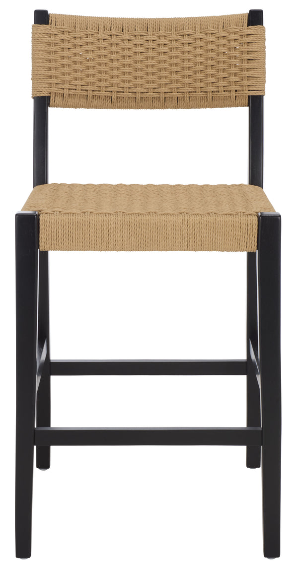 Safavieh Dutton Woven Counter Stool - Stylish Natural Frame With Intricate Woven Paper Cord Design Natural ,Black Wood,Paper Cord Bst9200c