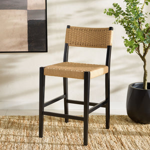 Safavieh Dutton Woven Counter Stool - Stylish Natural Frame With Intricate Woven Paper Cord Design Natural ,Black Wood,Paper Cord Bst9200c