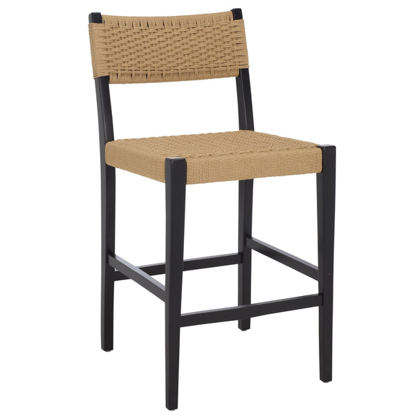 Safavieh Dutton Woven Counter Stool - Stylish Natural Frame With Intricate Woven Paper Cord Design Natural ,Black Wood,Paper Cord Bst9200c