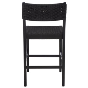 Safavieh Dutton Woven Counter Stool - Stylish Natural Frame With Intricate Woven Paper Cord Design Black ,Black Wood,Paper Cord Bst9200d