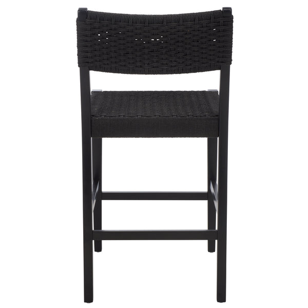 Safavieh Dutton Woven Counter Stool - Stylish Natural Frame With Intricate Woven Paper Cord Design Black ,Black Wood,Paper Cord Bst9200d