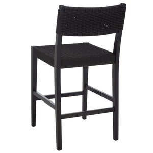 Safavieh Dutton Woven Counter Stool - Stylish Natural Frame With Intricate Woven Paper Cord Design Black ,Black Wood,Paper Cord Bst9200d