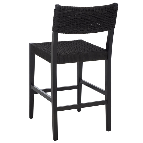 Safavieh Dutton Woven Counter Stool - Stylish Natural Frame With Intricate Woven Paper Cord Design Black ,Black Wood,Paper Cord Bst9200d