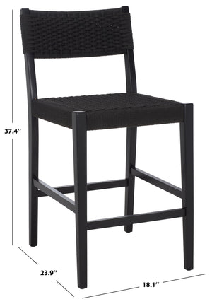 Safavieh Dutton Woven Counter Stool - Stylish Natural Frame With Intricate Woven Paper Cord Design Black ,Black Wood,Paper Cord Bst9200d