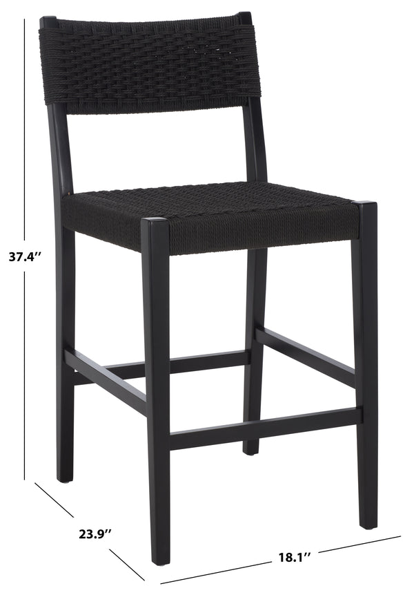 Safavieh Dutton Woven Counter Stool - Stylish Natural Frame With Intricate Woven Paper Cord Design Black ,Black Wood,Paper Cord Bst9200d