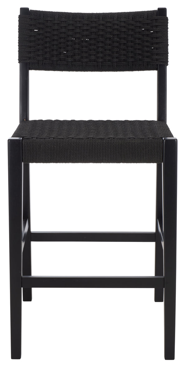 Safavieh Dutton Woven Counter Stool - Stylish Natural Frame With Intricate Woven Paper Cord Design Black ,Black Wood,Paper Cord Bst9200d