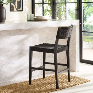 Safavieh Dutton Woven Counter Stool - Stylish Natural Frame With Intricate Woven Paper Cord Design Black ,Black Wood,Paper Cord Bst9200d