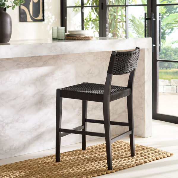 Safavieh Dutton Woven Counter Stool - Stylish Natural Frame With Intricate Woven Paper Cord Design Black ,Black Wood,Paper Cord Bst9200d