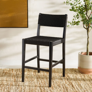 Safavieh Dutton Woven Counter Stool - Stylish Natural Frame With Intricate Woven Paper Cord Design Black ,Black Wood,Paper Cord Bst9200d