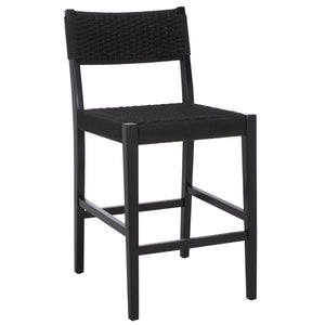 Safavieh Dutton Woven Counter Stool - Stylish Natural Frame With Intricate Woven Paper Cord Design Black ,Black Wood,Paper Cord Bst9200d