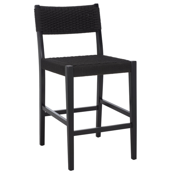 Safavieh Dutton Woven Counter Stool - Stylish Natural Frame With Intricate Woven Paper Cord Design Black ,Black Wood,Paper Cord Bst9200d