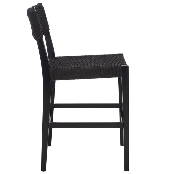 Safavieh Dutton Woven Counter Stool - Stylish Natural Frame With Intricate Woven Paper Cord Design Black ,Black Wood,Paper Cord Bst9200d