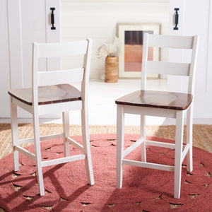 Safavieh YURI Counter Stool Set of 2 - Modern Ladder-Back Design in White & Natural for Stylish Seating BST9211A-SET2