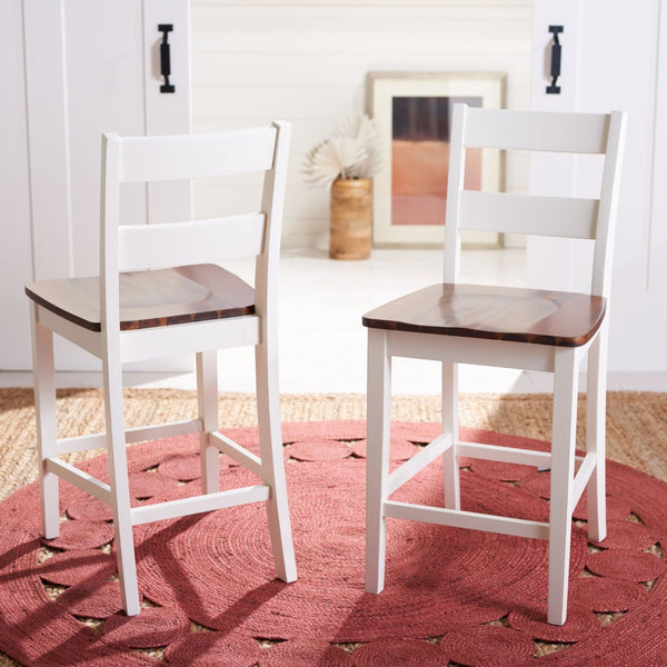 Safavieh YURI Counter Stool Set of 2 - Modern Ladder-Back Design in White & Natural for Stylish Seating BST9211A-SET2