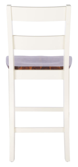 Safavieh YURI Counter Stool Set of 2 - Modern Ladder-Back Design in White & Natural for Stylish Seating BST9211A-SET2