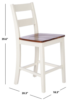 Safavieh YURI Counter Stool Set of 2 - Modern Ladder-Back Design in White & Natural for Stylish Seating BST9211A-SET2