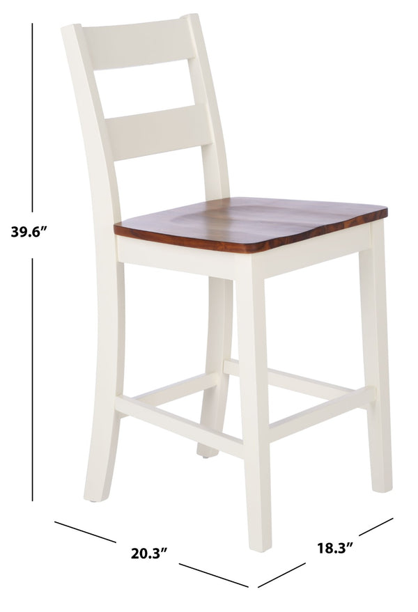 Safavieh YURI Counter Stool Set of 2 - Modern Ladder-Back Design in White & Natural for Stylish Seating BST9211A-SET2