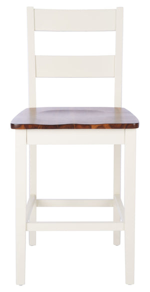 Safavieh YURI Counter Stool Set of 2 - Modern Ladder-Back Design in White & Natural for Stylish Seating BST9211A-SET2