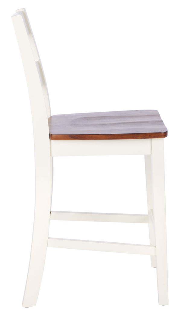 Safavieh YURI Counter Stool Set of 2 - Modern Ladder-Back Design in White & Natural for Stylish Seating BST9211A-SET2