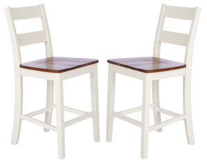Safavieh YURI Counter Stool Set of 2 - Modern Ladder-Back Design in White & Natural for Stylish Seating BST9211A-SET2