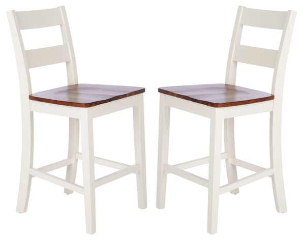 Safavieh YURI Counter Stool Set of 2 - Modern Ladder-Back Design in White & Natural for Stylish Seating BST9211A-SET2