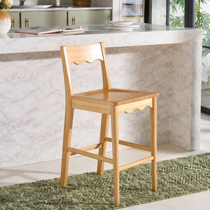 Safavieh Rosetty Scalloped Wood Counter Stool Sculptural Kitchen Island Seating Farmhouse Style Natural BST9213A