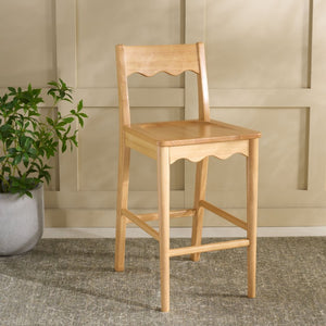 Safavieh Rosetty Scalloped Wood Counter Stool Sculptural Kitchen Island Seating Farmhouse Style Natural BST9213A