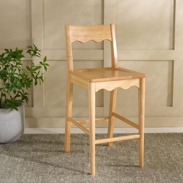 Safavieh Rosetty Scalloped Wood Counter Stool Sculptural Kitchen Island Seating Farmhouse Style Natural BST9213A