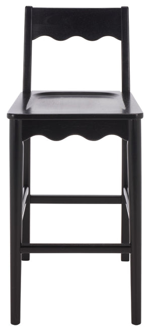 Safavieh Rosetty Scalloped Wood Counter Stool Sculptural Kitchen Island Seating Farmhouse Style Black BST9213B