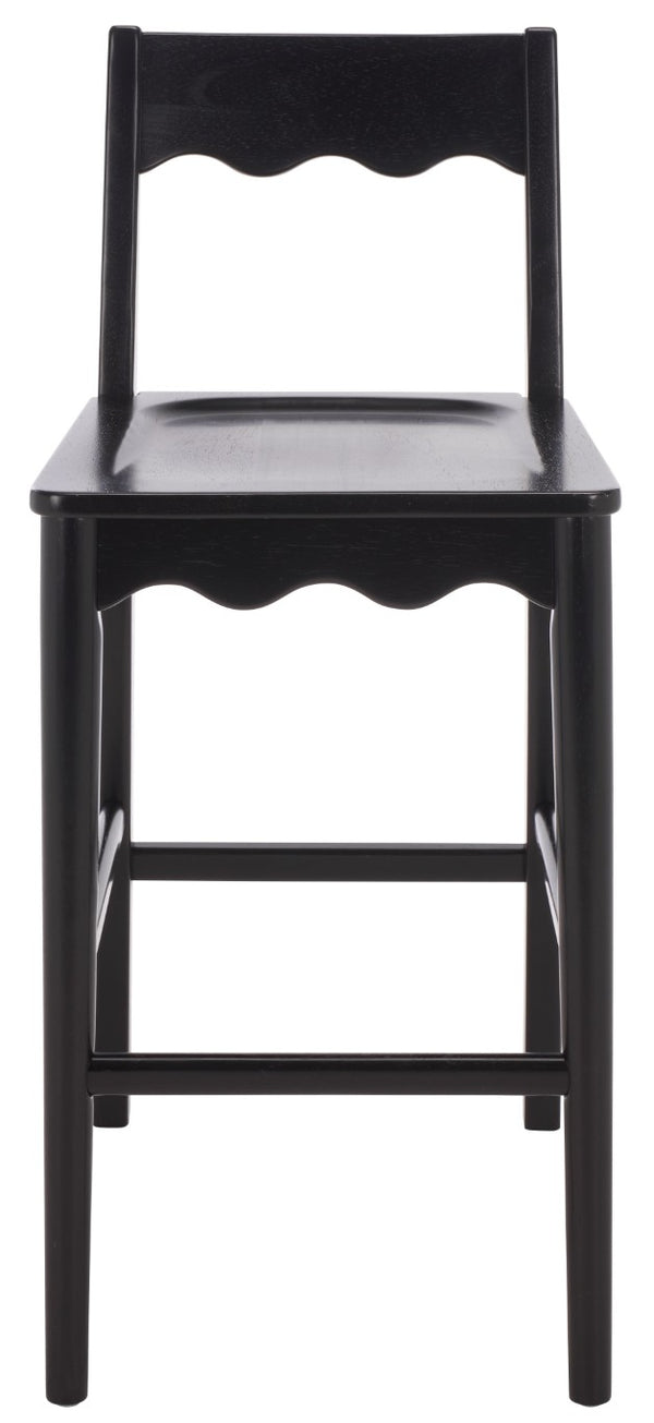 Safavieh Rosetty Scalloped Wood Counter Stool Sculptural Kitchen Island Seating Farmhouse Style Black BST9213B