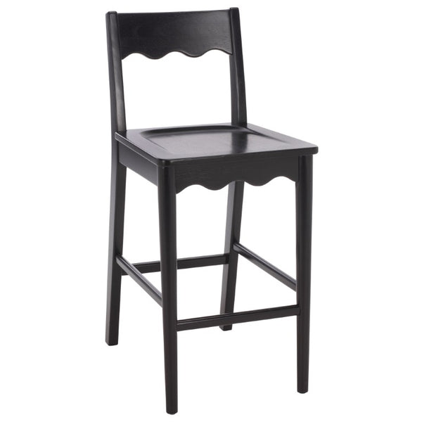 Safavieh Rosetty Scalloped Wood Counter Stool Sculptural Kitchen Island Seating Farmhouse Style Black BST9213B