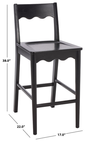 Safavieh Rosetty Scalloped Wood Counter Stool Sculptural Kitchen Island Seating Farmhouse Style Black BST9213B