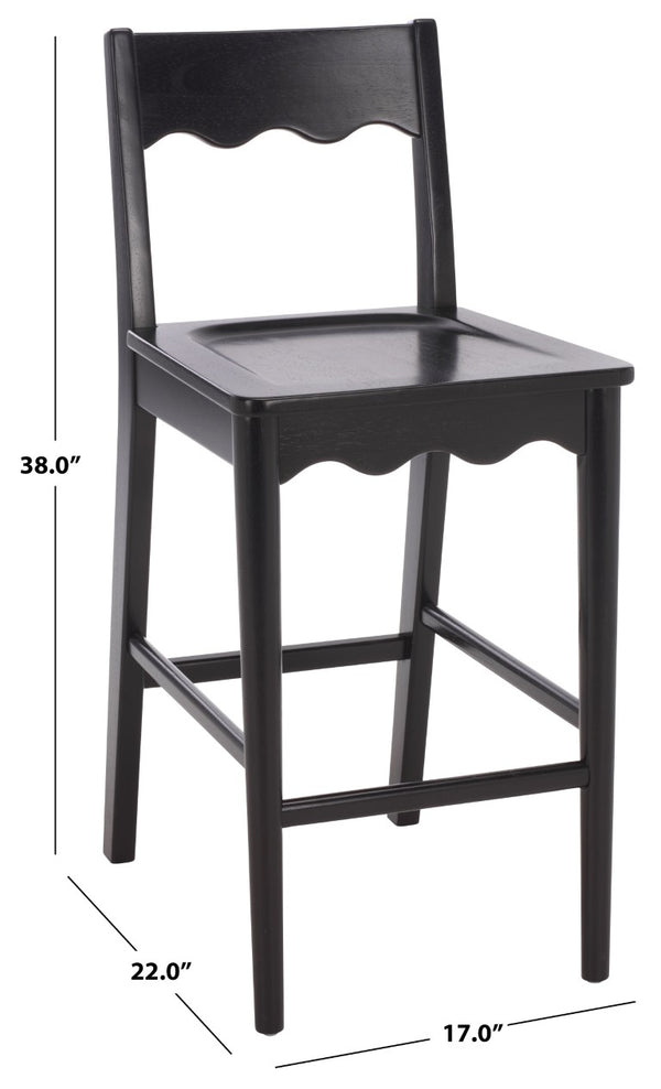 Safavieh Rosetty Scalloped Wood Counter Stool Sculptural Kitchen Island Seating Farmhouse Style Black BST9213B