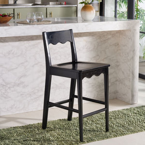 Safavieh Rosetty Scalloped Wood Counter Stool Sculptural Kitchen Island Seating Farmhouse Style Black BST9213B