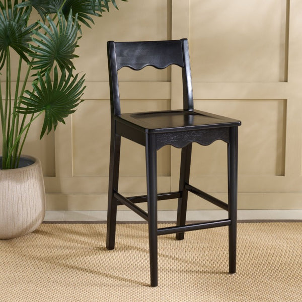 Safavieh Rosetty Scalloped Wood Counter Stool Sculptural Kitchen Island Seating Farmhouse Style Black BST9213B