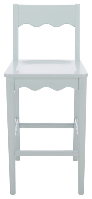 Safavieh Rosetty Scalloped Wood Counter Stool Sculptural Kitchen Island Seating Farmhouse Style Light Blue BST9213F