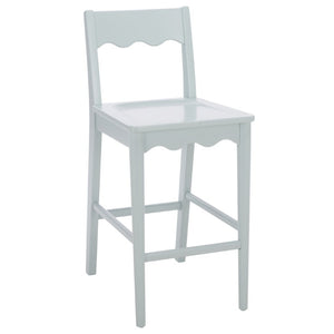 Safavieh Rosetty Scalloped Wood Counter Stool Sculptural Kitchen Island Seating Farmhouse Style Light Blue BST9213F