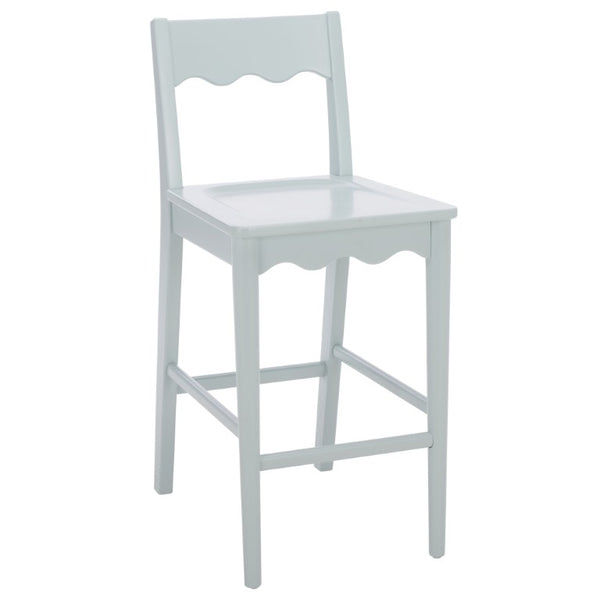 Safavieh Rosetty Scalloped Wood Counter Stool Sculptural Kitchen Island Seating Farmhouse Style Light Blue BST9213F