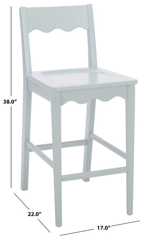 Safavieh Rosetty Scalloped Wood Counter Stool Sculptural Kitchen Island Seating Farmhouse Style Light Blue BST9213F